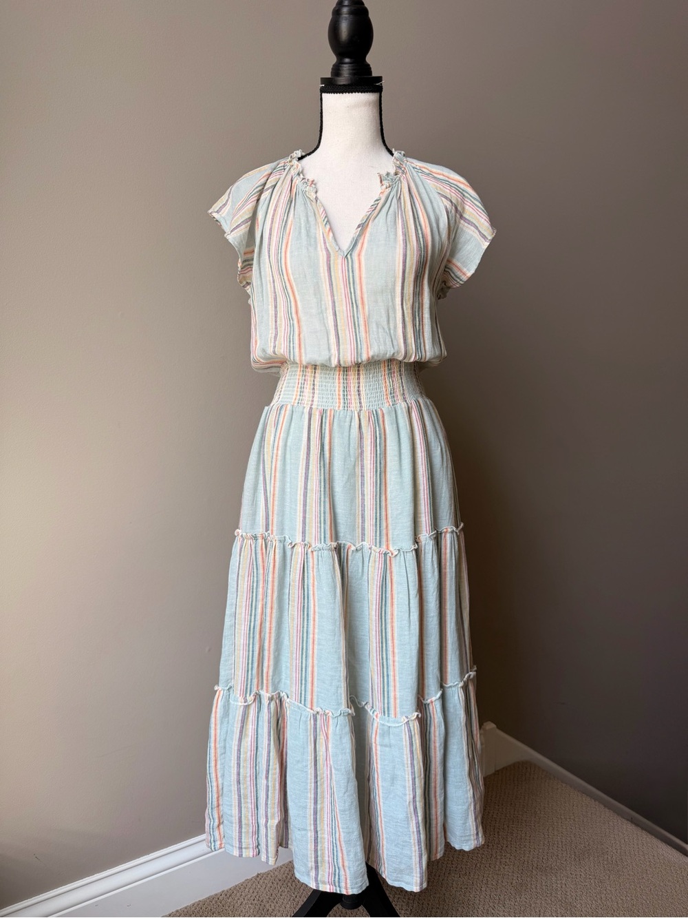 Rails Amellia Sag Harbour Stripe Linen Blend Midi Dress XS
